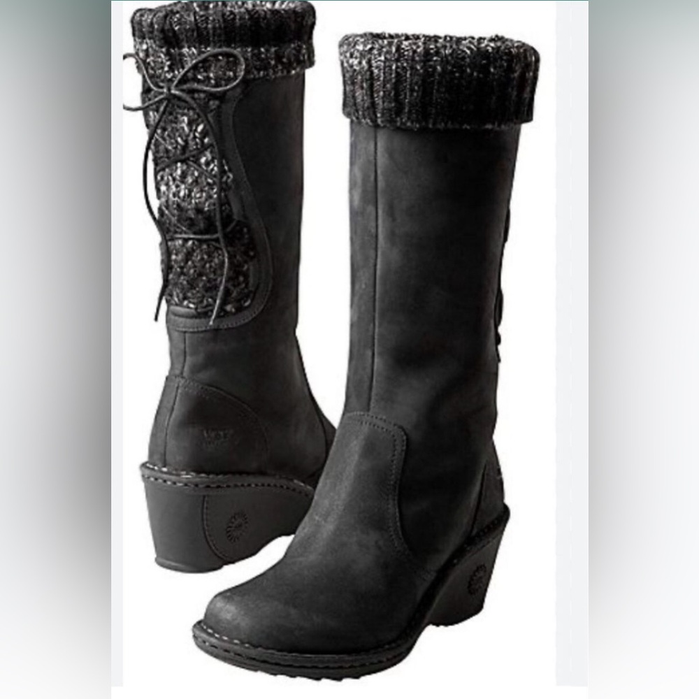 UGG Black Knit Cuff Wedge Boots skylair